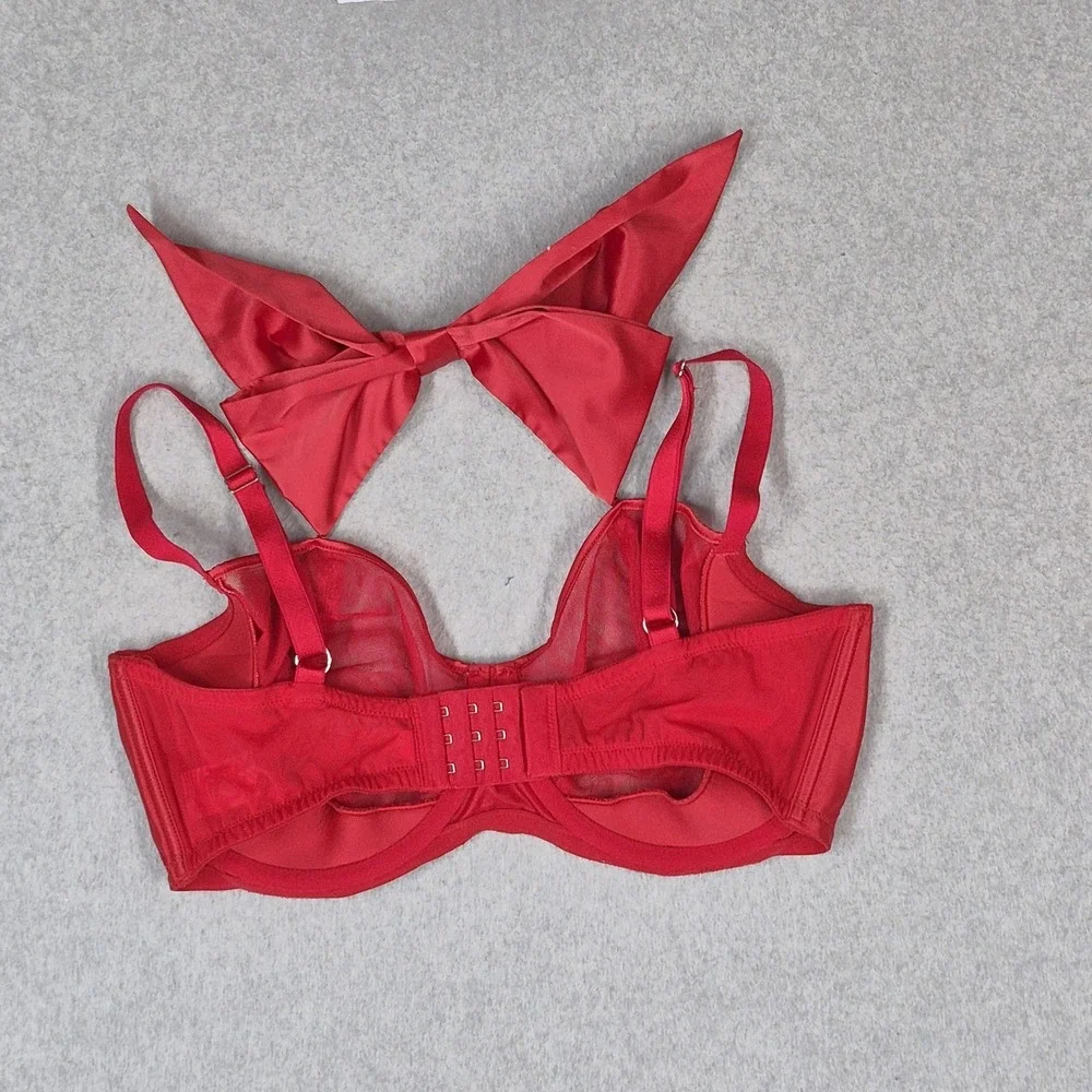 Victoria Secret Women Bra 36DDD Red Dream Angels Push Up Underwired Bow